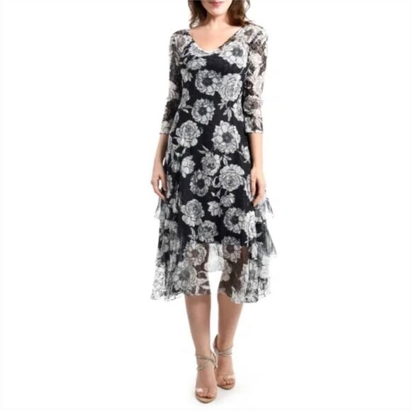 Komarov Floral Chiffon Midi Dress NWT 1X $350 - Picture 2 of 8